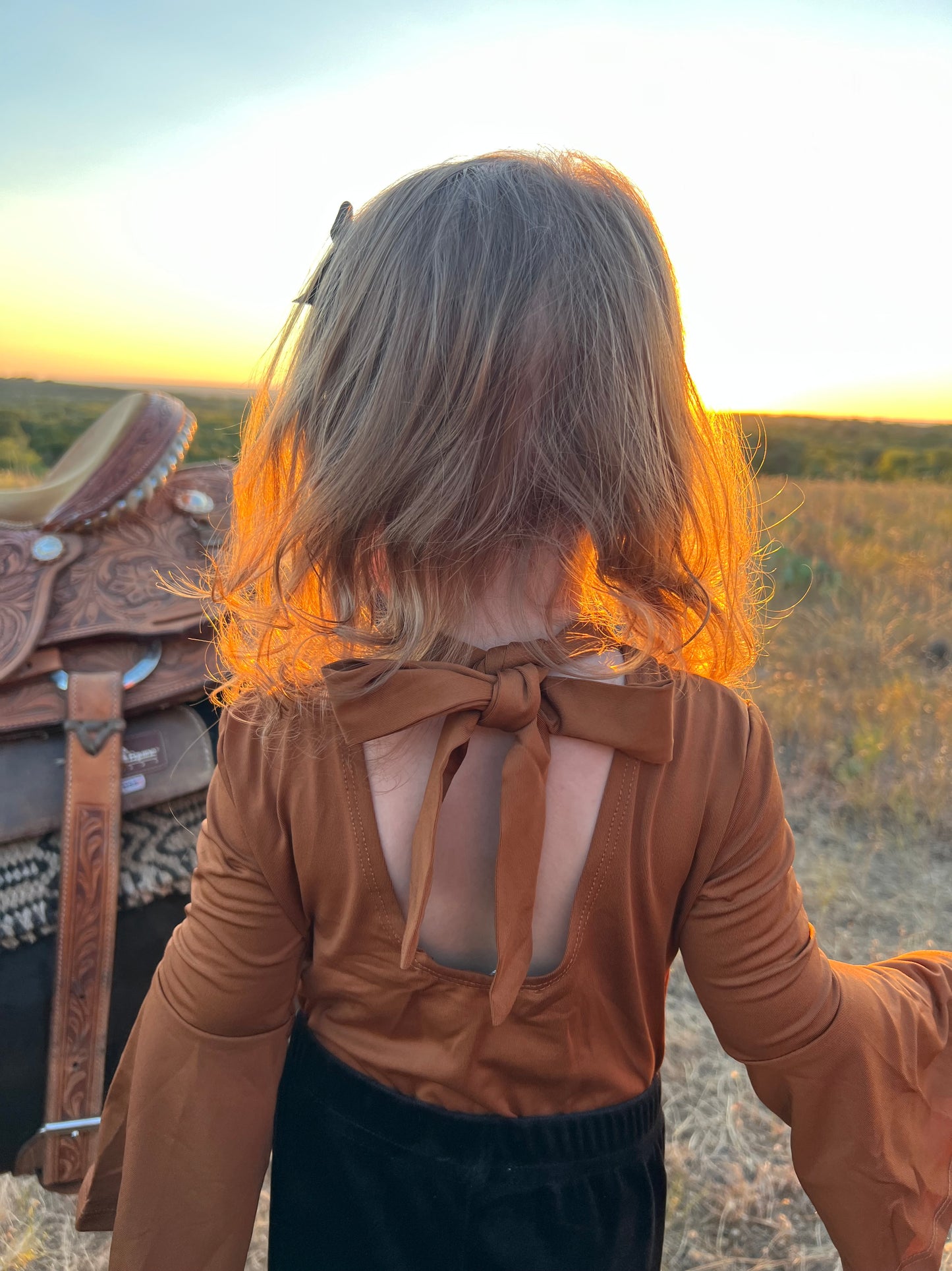 Clover Bell Sleeve Leotard - Rich Caramel