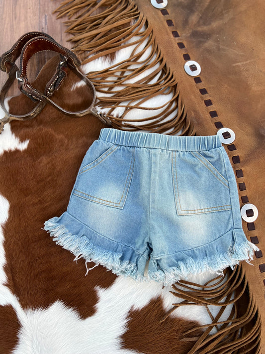 Charlie Pocketed Ruffle Shorts - Light Denim