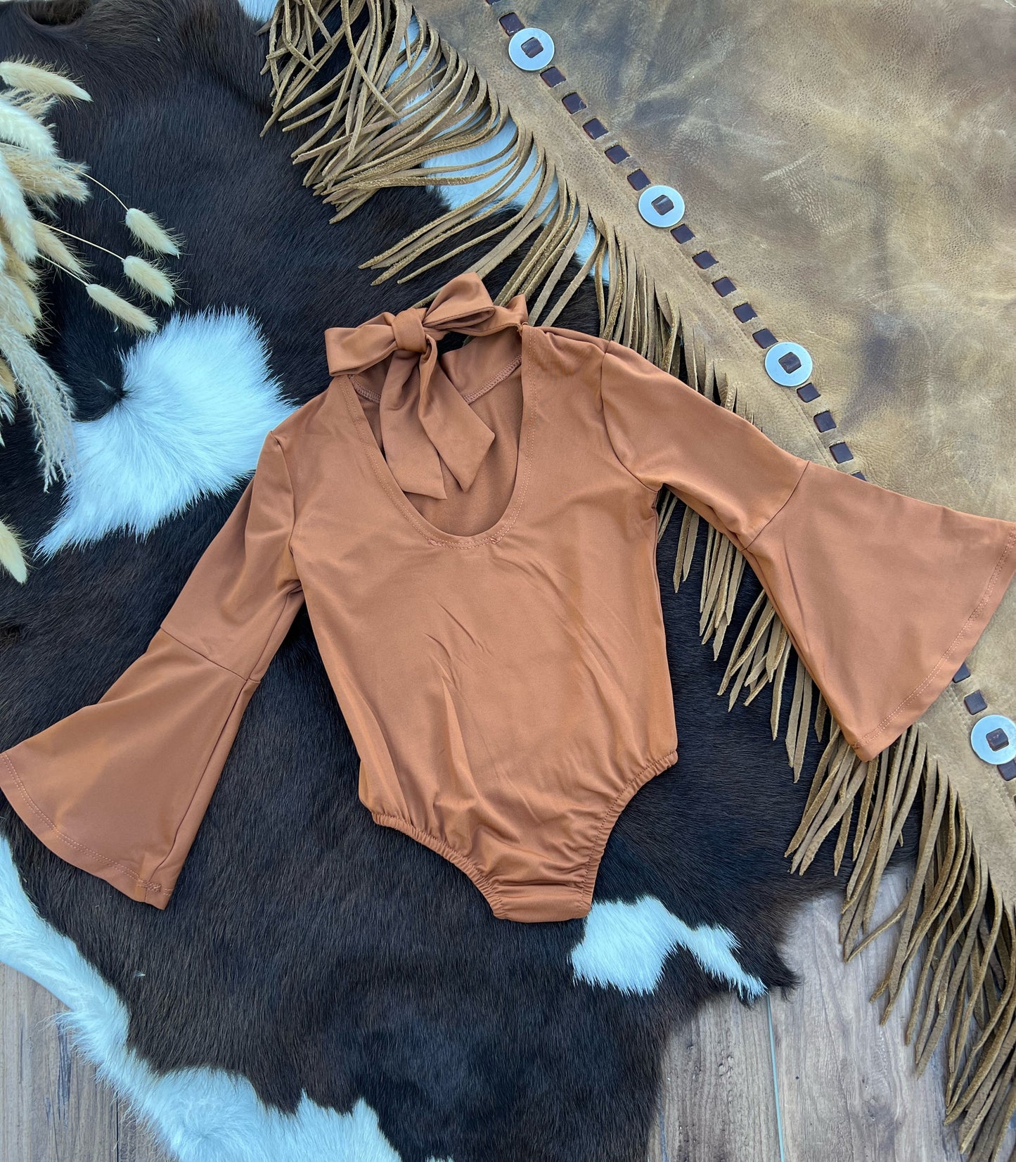 Clover Bell Sleeve Leotard - Rich Caramel