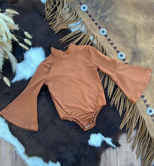 Clover Bell Sleeve Leotard - Rich Caramel