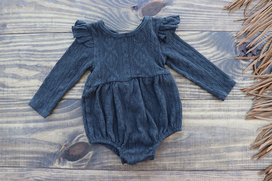 Rhodes Bubble Shorty Romper - Dark Gray Cable