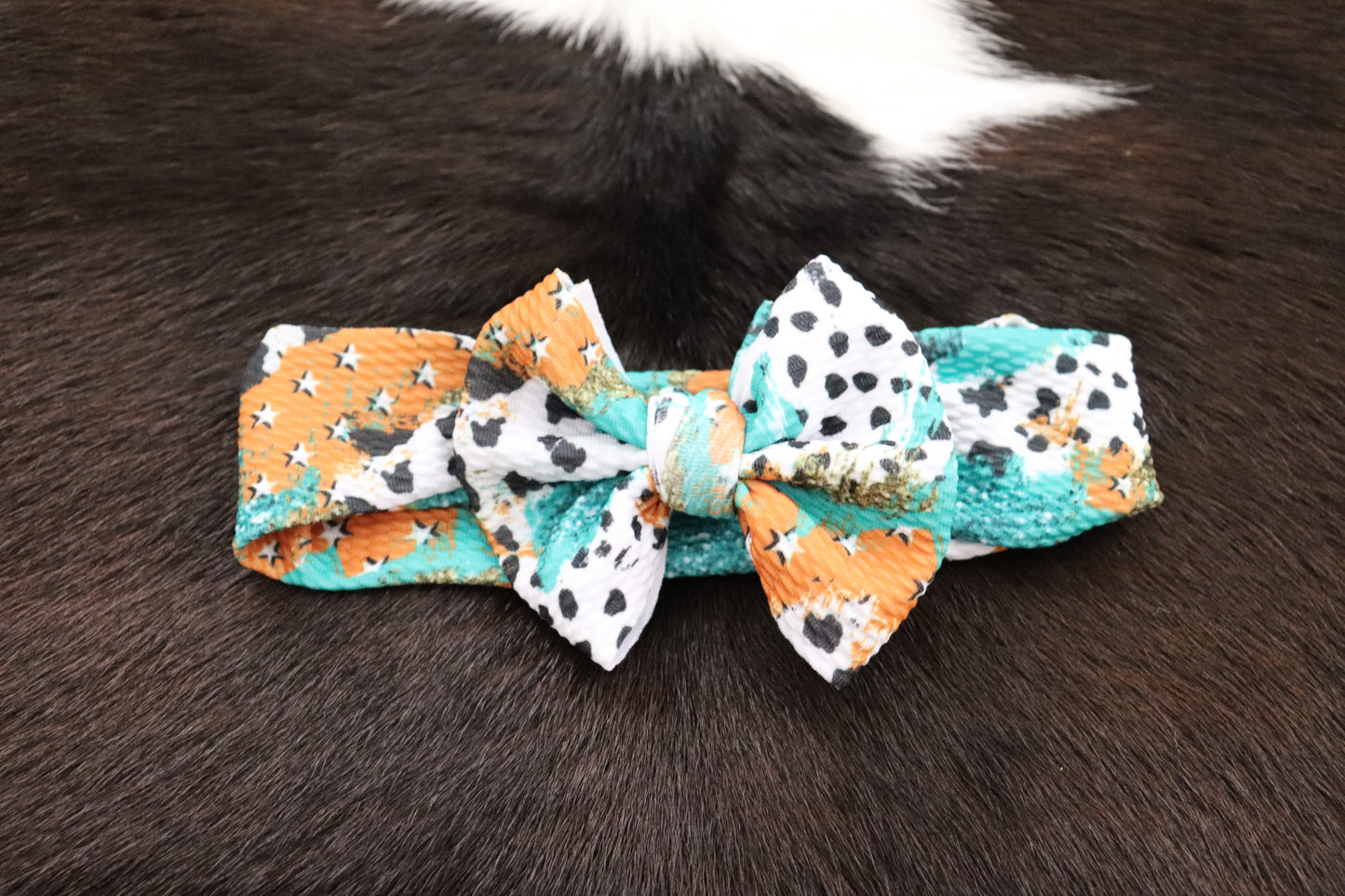 Western Brushstroke Teal Headwrap Baby Bow