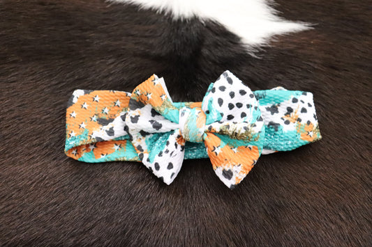 Western Brushstroke Teal Headwrap Baby Bow