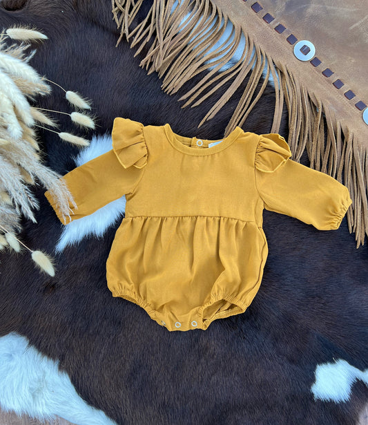 Rhodes Bubble Shorty Romper - Dusty Mustard